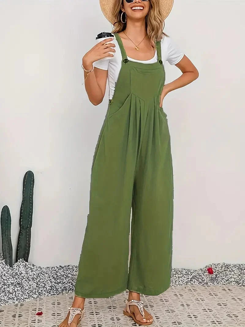 Boho Sleeveless Long Jumpsuit with Pockets, Women's Casual Baggy Overall