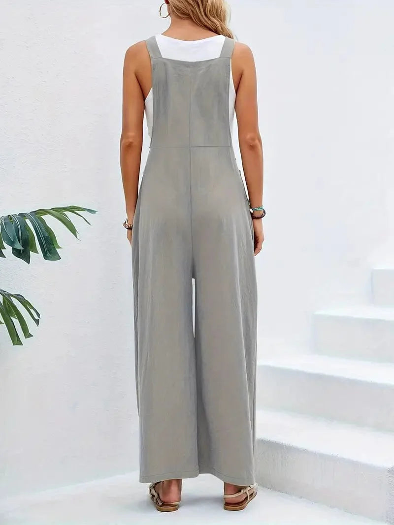 Boho Sleeveless Long Jumpsuit with Pockets, Women's Casual Baggy Overall