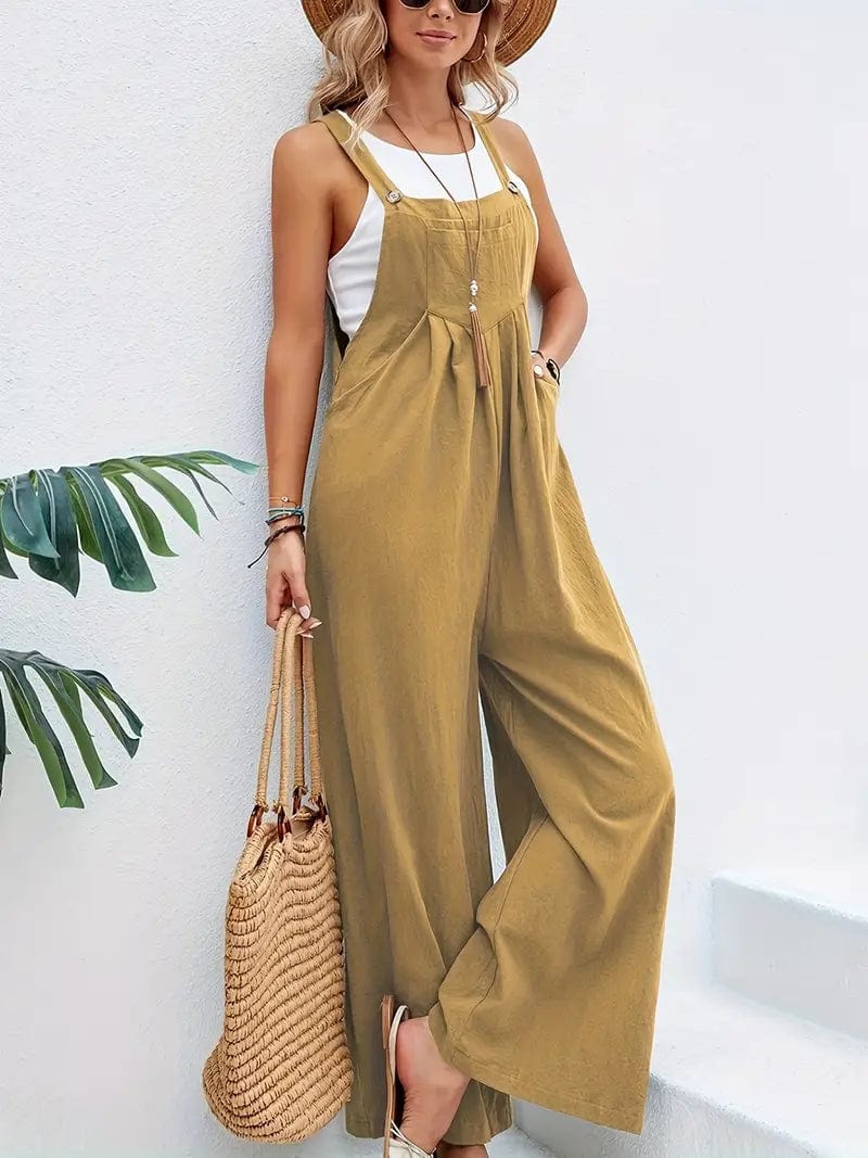 Boho Sleeveless Long Jumpsuit with Pockets, Women's Casual Baggy Overall