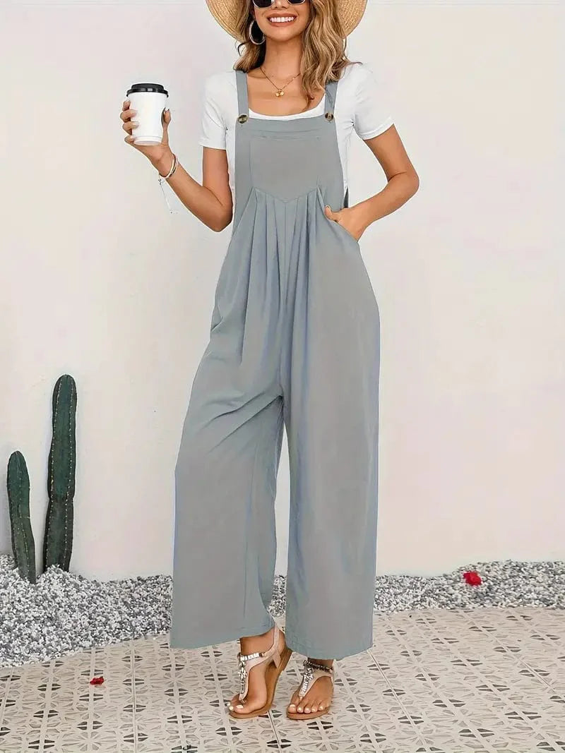 Boho Sleeveless Long Jumpsuit with Pockets, Women's Casual Baggy Overall