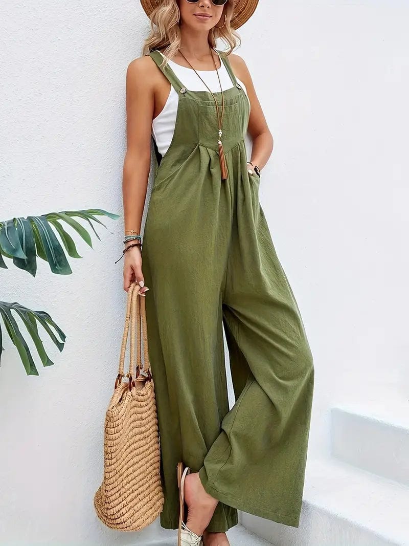 Boho Sleeveless Long Jumpsuit with Pockets, Women's Casual Baggy Overall