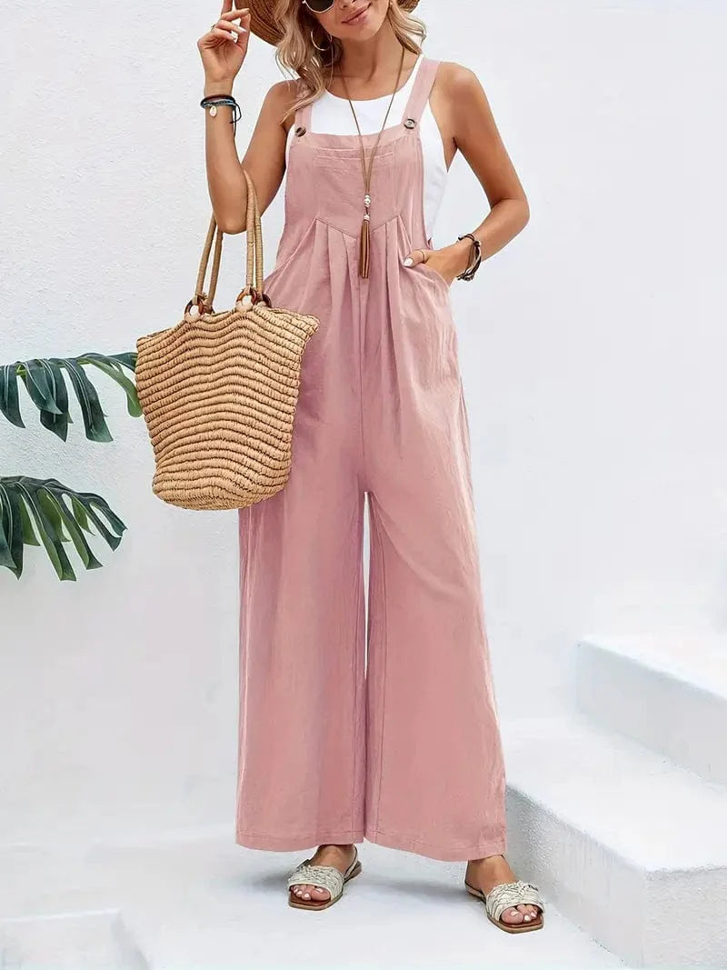 Boho Sleeveless Long Jumpsuit with Pockets, Women's Casual Baggy Overall