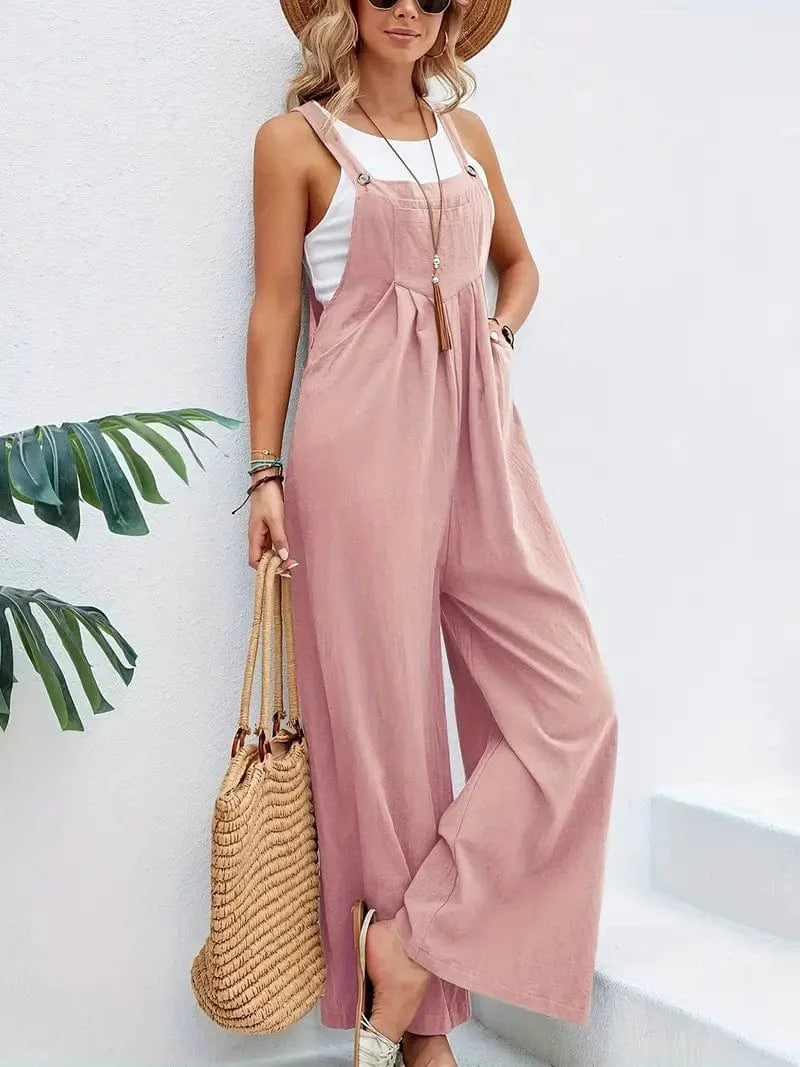 Boho Sleeveless Long Jumpsuit with Pockets, Women's Casual Baggy Overall