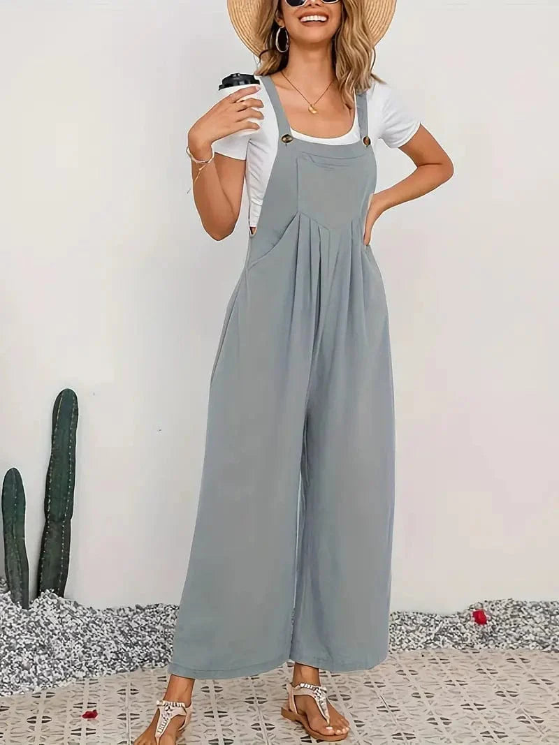 Boho Sleeveless Long Jumpsuit with Pockets, Women's Casual Baggy Overall