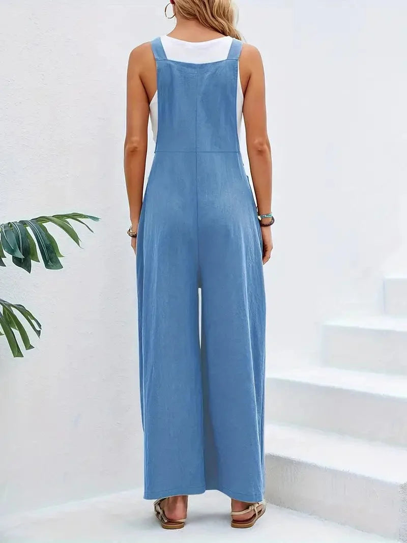 Boho Sleeveless Long Jumpsuit with Pockets, Women's Casual Baggy Overall