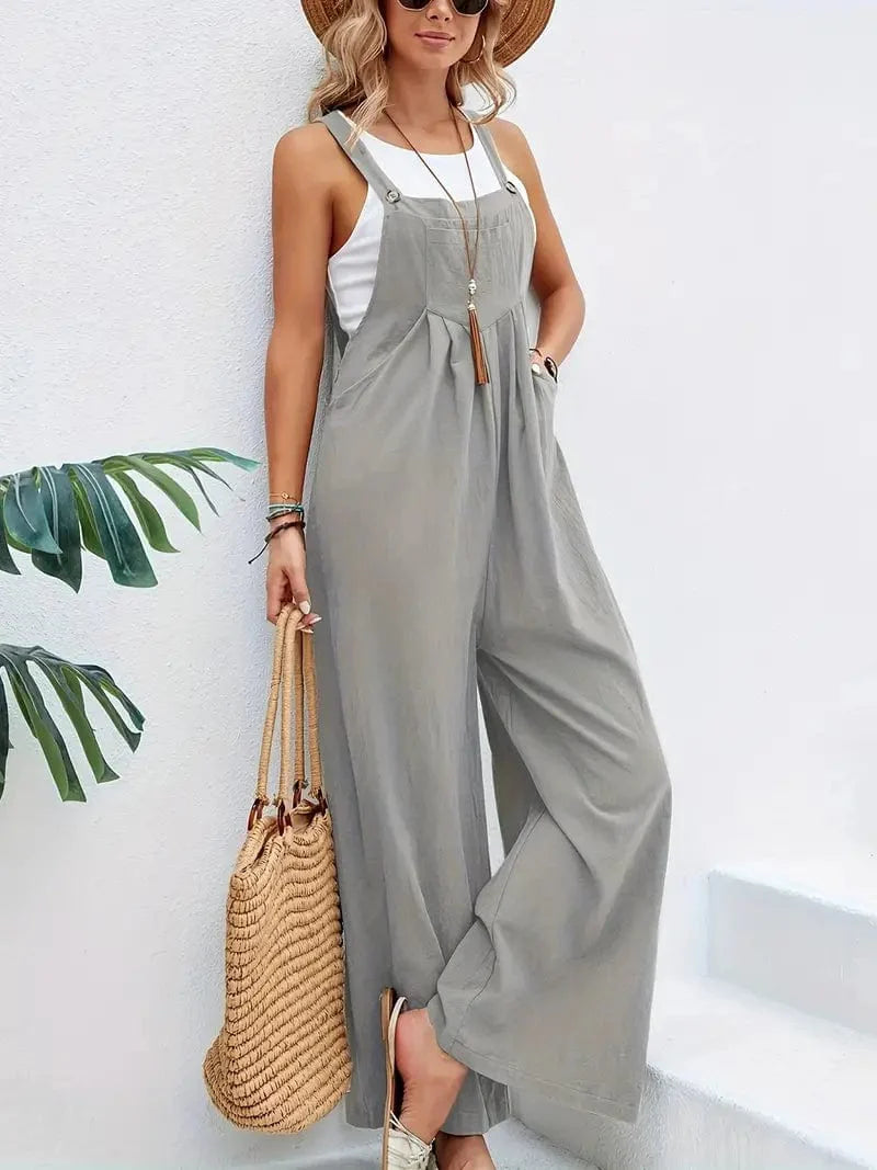 Boho Sleeveless Long Jumpsuit with Pockets, Women's Casual Baggy Overall