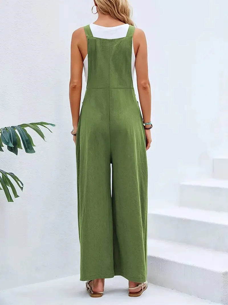 Boho Sleeveless Long Jumpsuit with Pockets, Women's Casual Baggy Overall