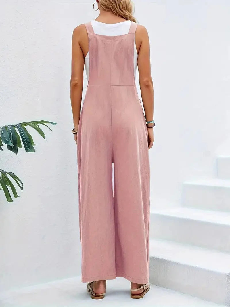 Boho Sleeveless Long Jumpsuit with Pockets, Women's Casual Baggy Overall