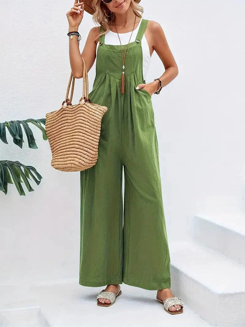 Boho Sleeveless Long Jumpsuit with Pockets, Women's Casual Baggy Overall