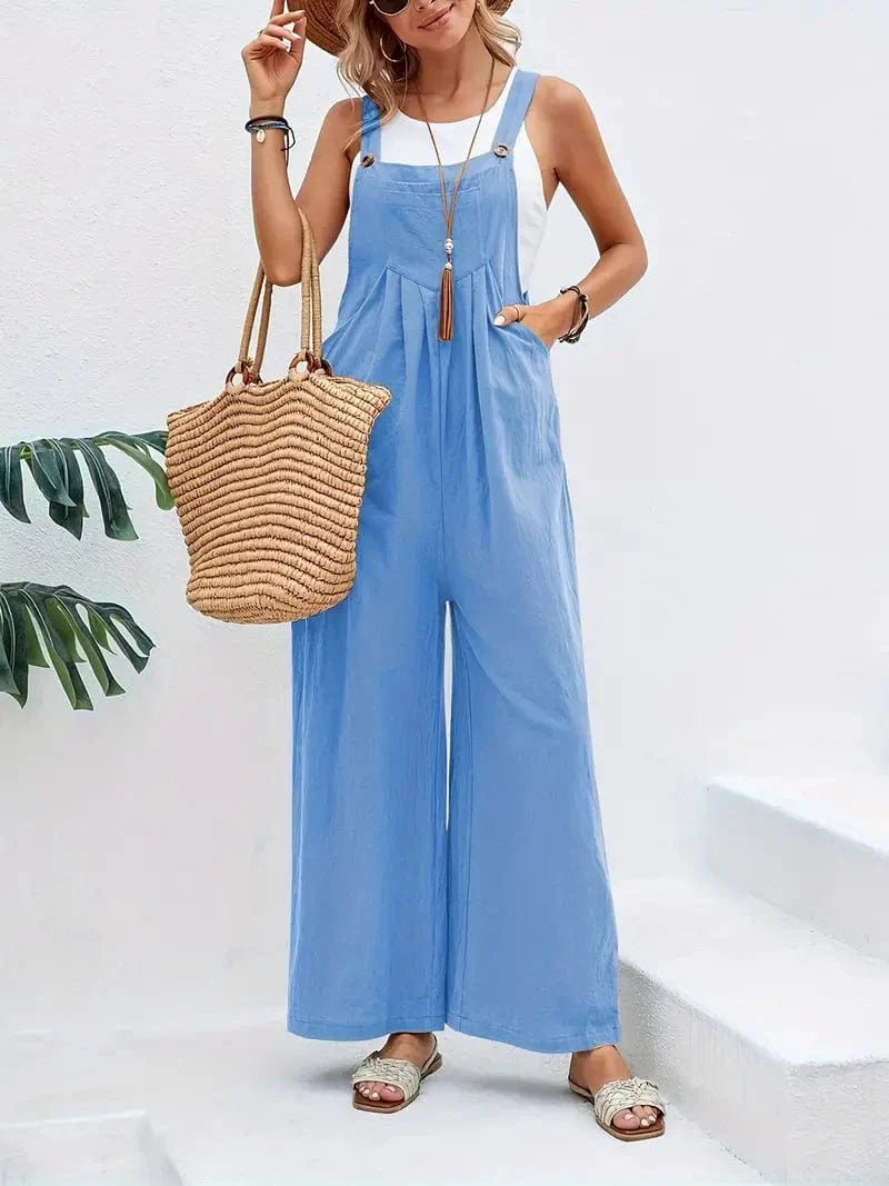 Boho Sleeveless Long Jumpsuit with Pockets, Women's Casual Baggy Overall