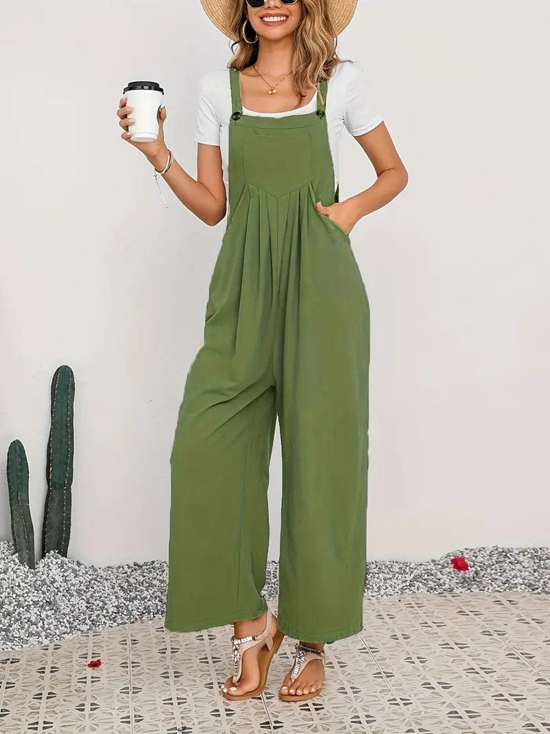 Boho Sleeveless Long Jumpsuit with Pockets, Women's Casual Baggy Overall