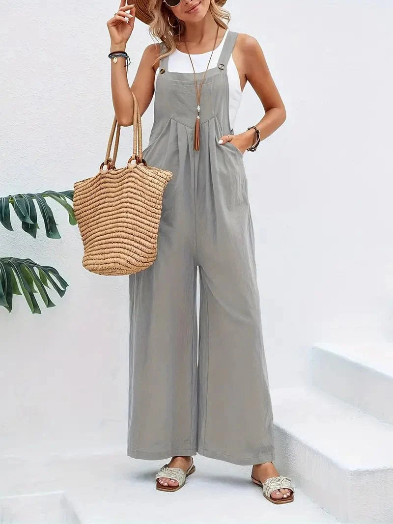 Boho Sleeveless Long Jumpsuit with Pockets, Women's Casual Baggy Overall