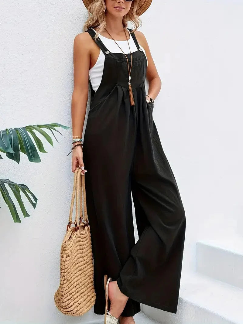 Boho Sleeveless Long Jumpsuit with Pockets, Women's Casual Baggy Overall
