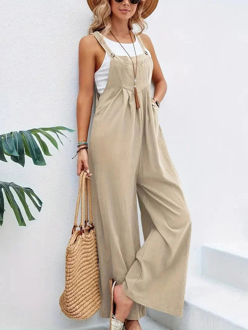 Boho Sleeveless Long Jumpsuit with Pockets, Women's Casual Baggy Overall