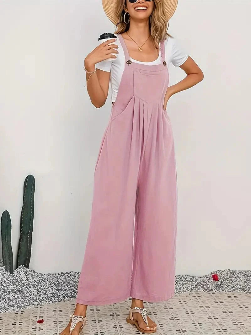 Boho Sleeveless Long Jumpsuit with Pockets, Women's Casual Baggy Overall