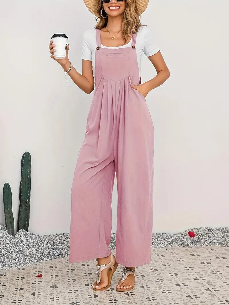 Boho Sleeveless Long Jumpsuit with Pockets, Women's Casual Baggy Overall