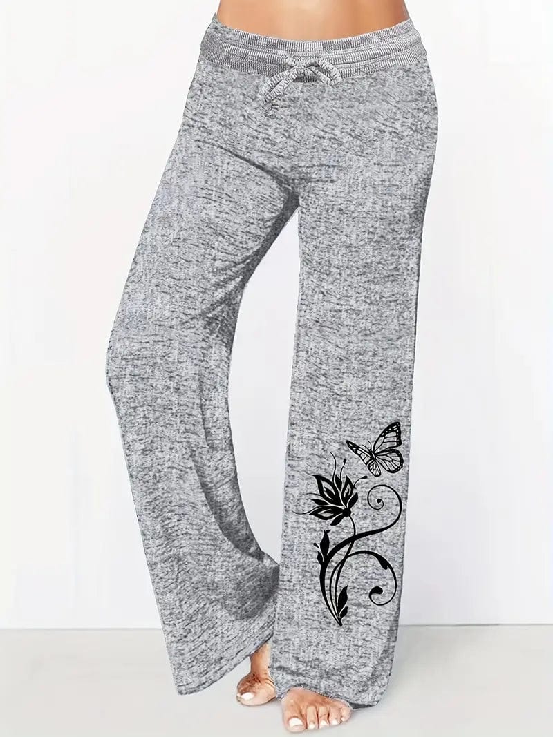 Butterfly Print Drawstring Pants for Women