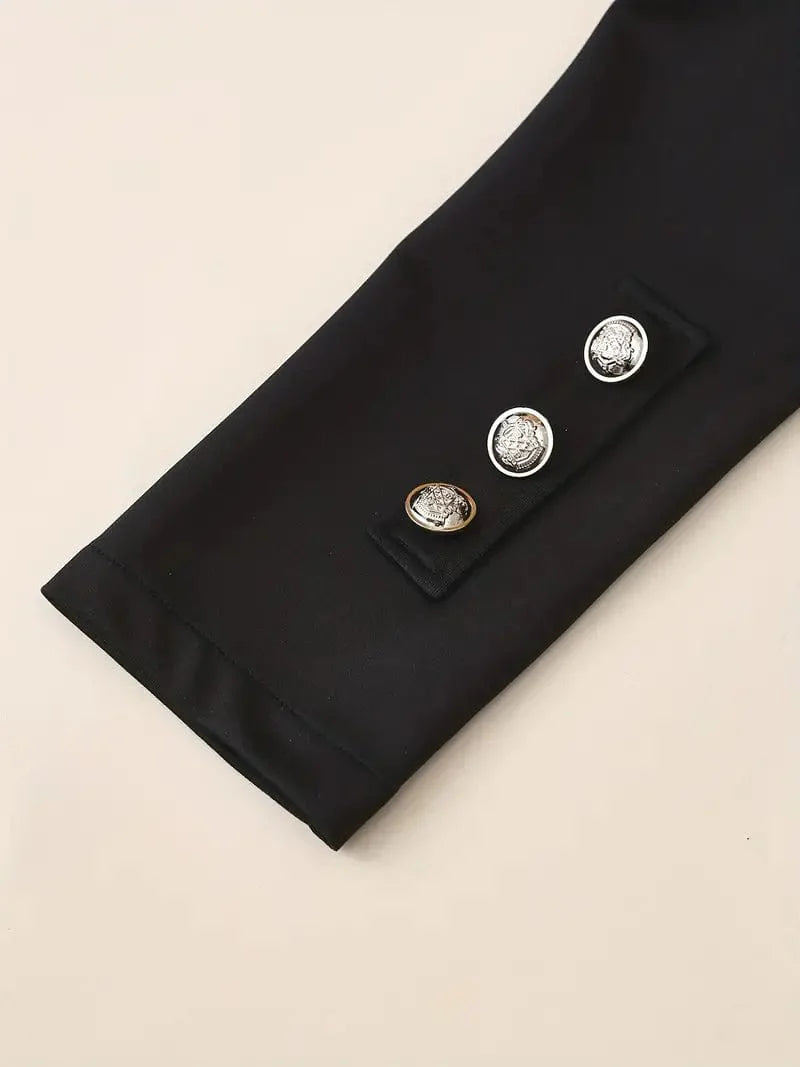 Button Front Solid Blazer, Sophisticated Long Sleeve Work Office Jacket, Women's Attire