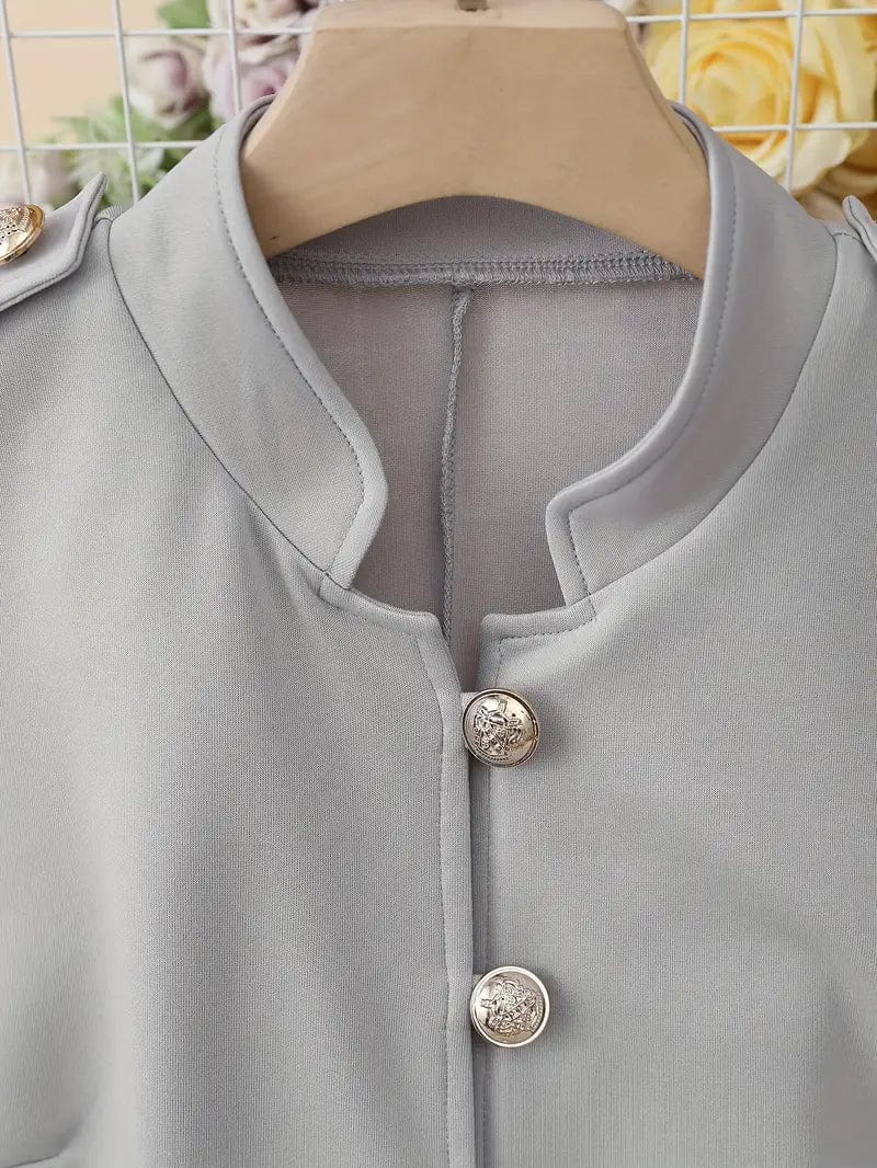 Button Front Solid Blazer, Sophisticated Long Sleeve Work Office Jacket, Women's Attire