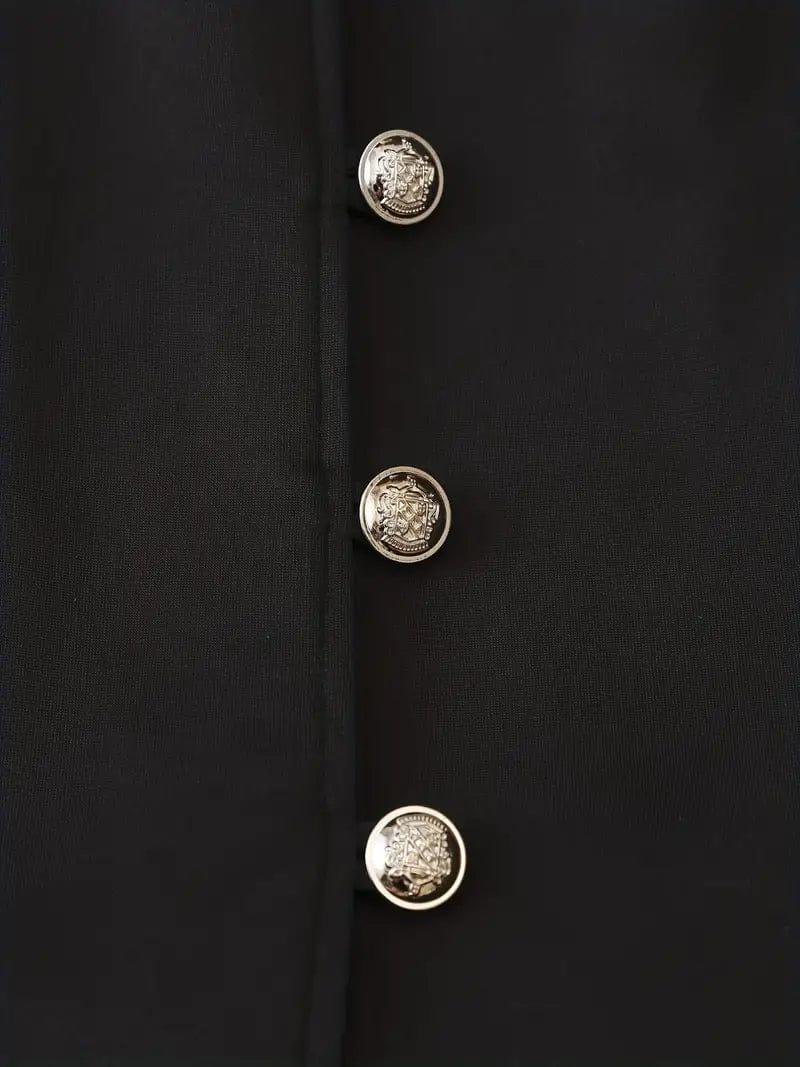Button Front Solid Blazer, Sophisticated Long Sleeve Work Office Jacket, Women's Attire