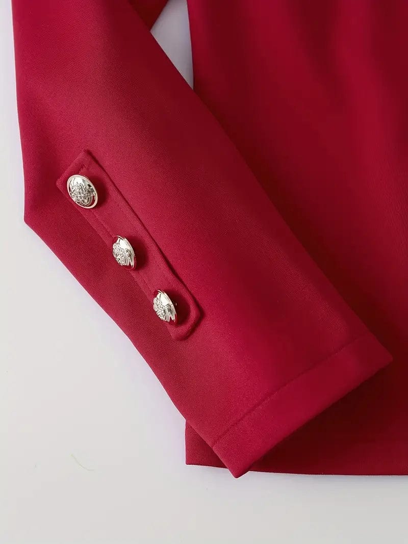 Button Front Solid Blazer, Sophisticated Long Sleeve Work Office Jacket, Women's Attire
