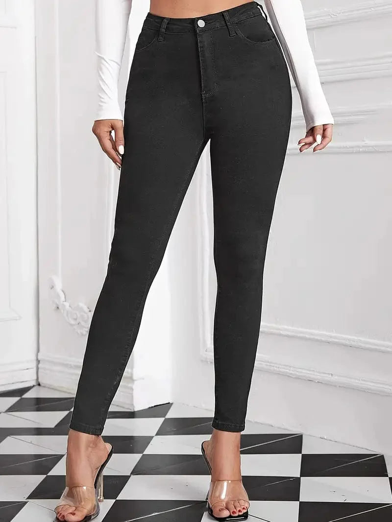 Navy High-Rise Skinny Jeans with Stretch Fit Slash Pockets - Stylish Denim Pants for Women