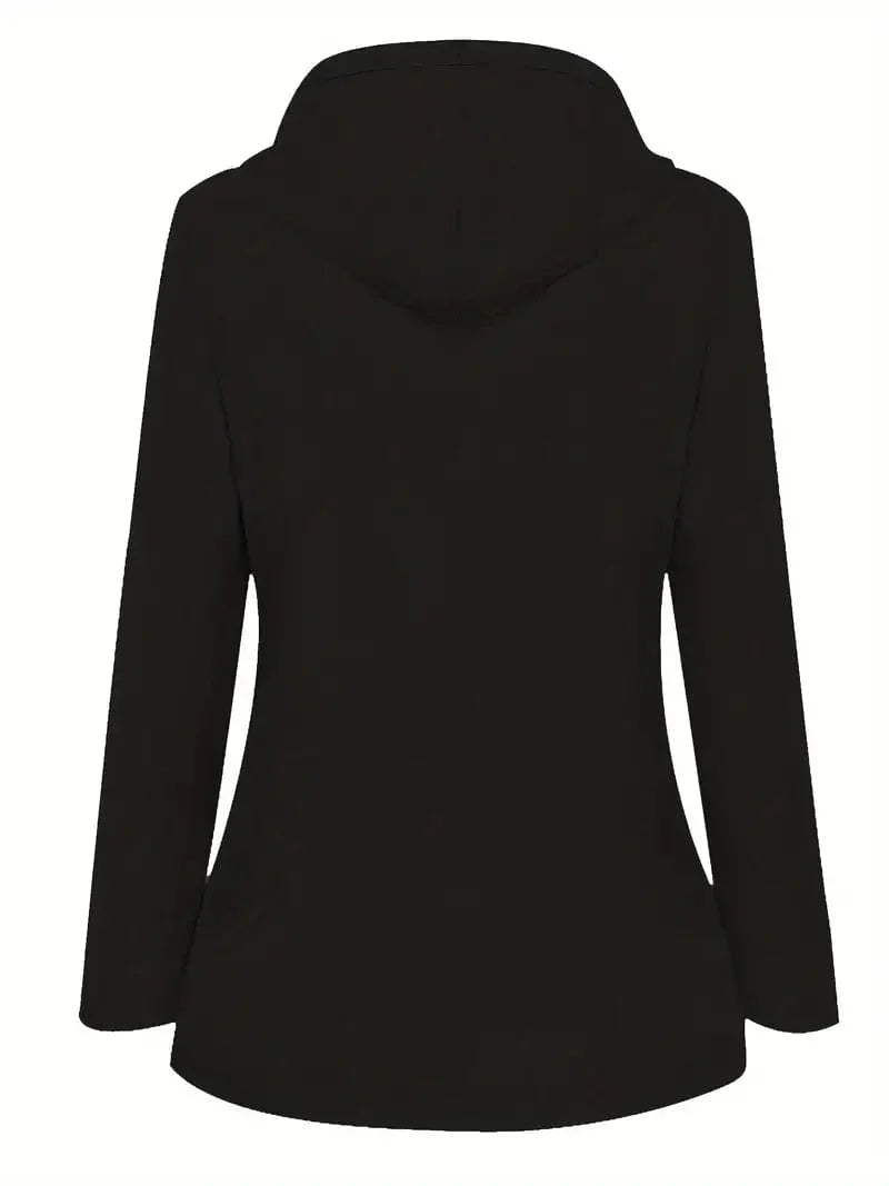 Versatile Drawstring Trench Coat with Hood, Long Sleeve Zip Up Outerwear for Women