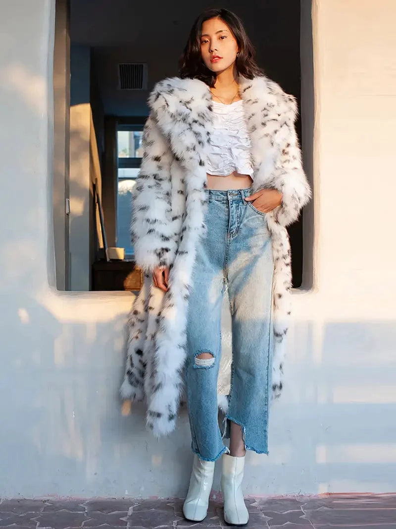 Open Front Faux Fur Coat, Stylish Long Sleeve Winter Jacket, Women's Outerwear