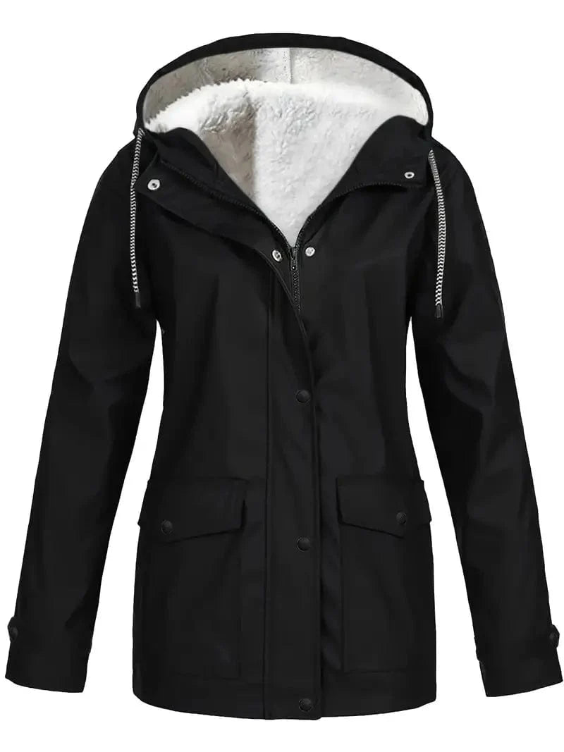 Versatile Drawstring Trench Coat with Hood, Long Sleeve Zip Up Outerwear for Women