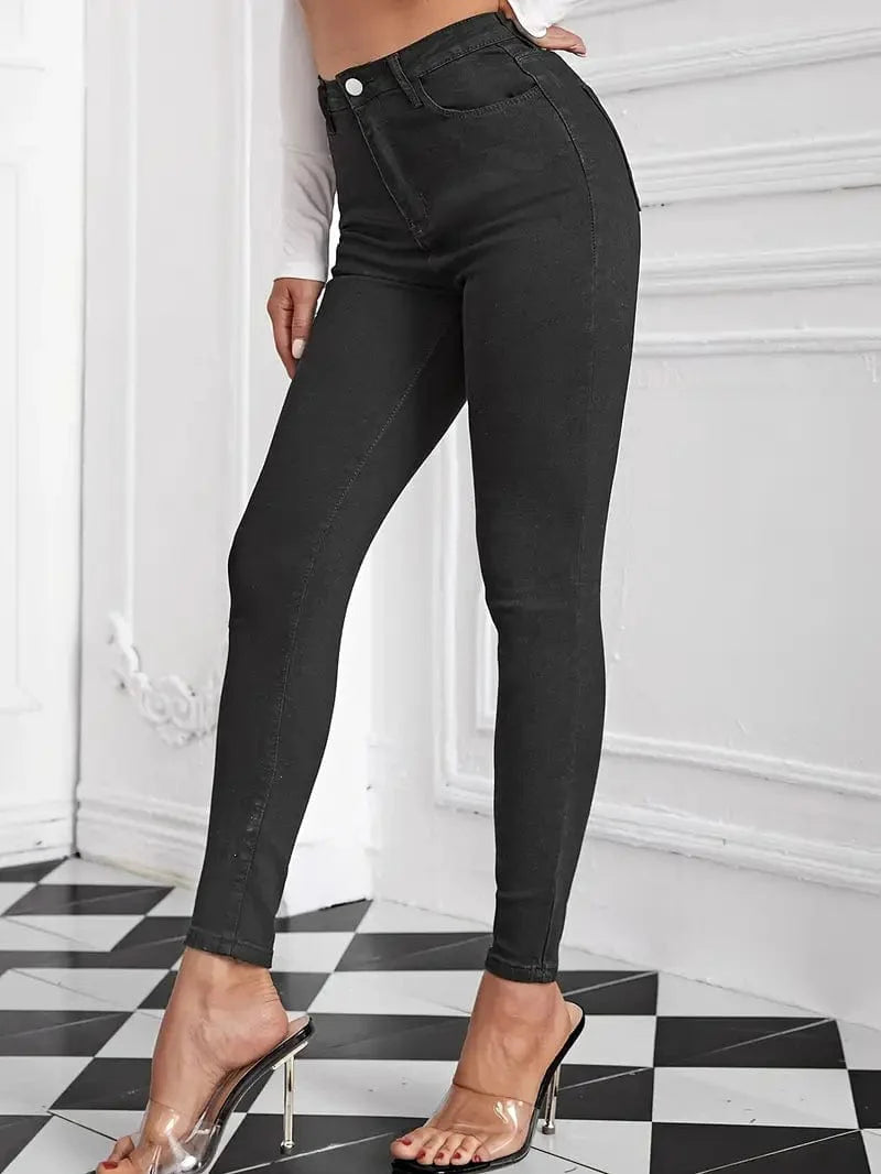 Navy High-Rise Skinny Jeans with Stretch Fit Slash Pockets - Stylish Denim Pants for Women