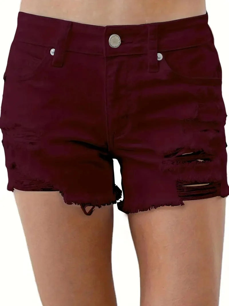 High Waisted White Denim Shorts with Raw Hem and Distressed Pockets