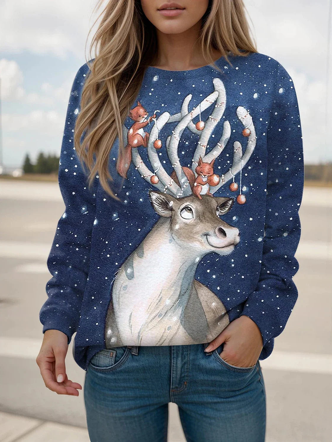 Casual Cat Print Women's Sweatshirt Pullover for Fall & Winter