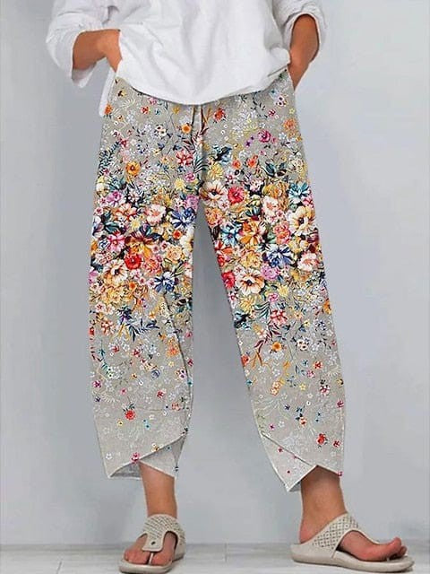 Casual Cotton Linen Chinos Pants for Women with Side Pockets