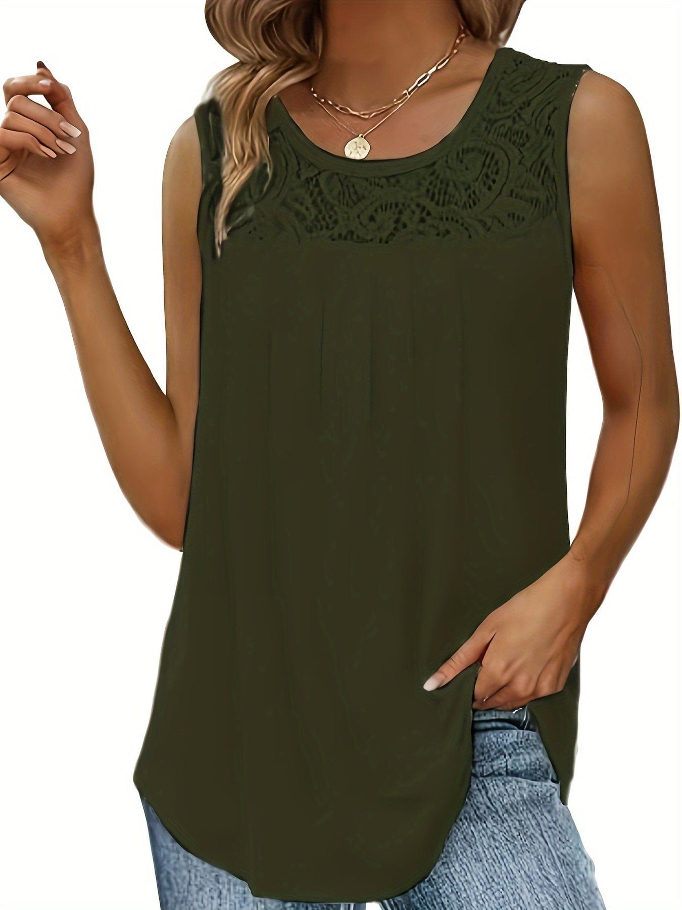 Casual Pleated Lace Stitching Sleeveless Tank Top