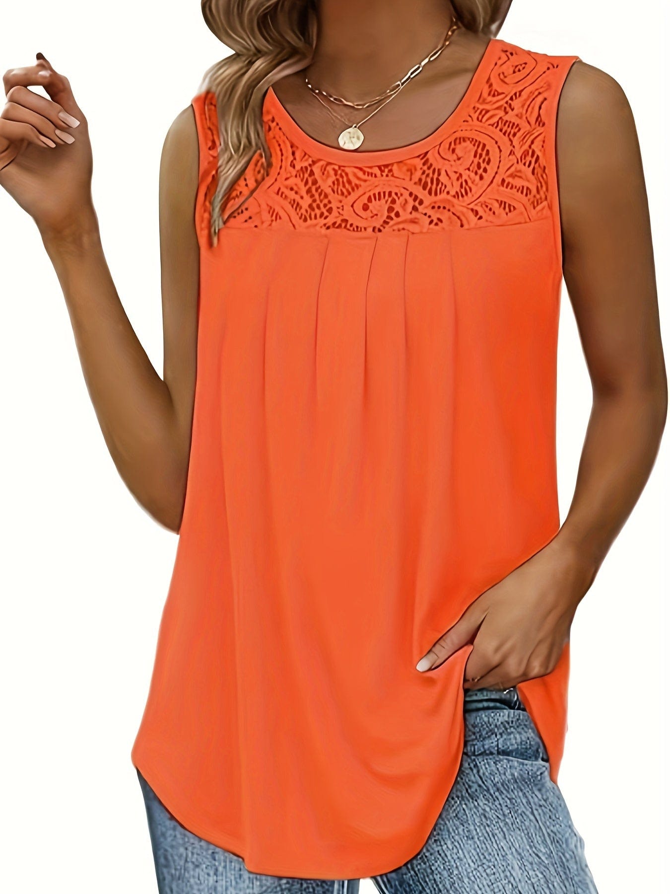 Casual Pleated Lace Stitching Sleeveless Tank Top