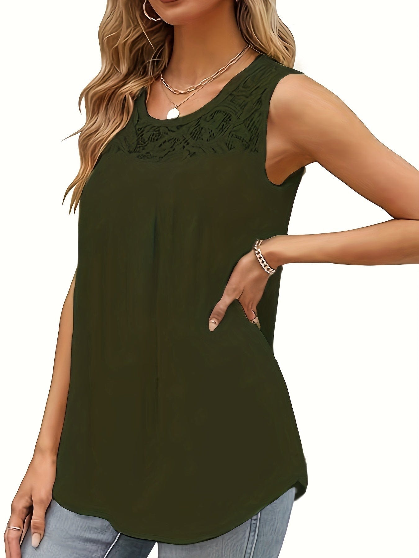 Casual Pleated Lace Stitching Sleeveless Tank Top