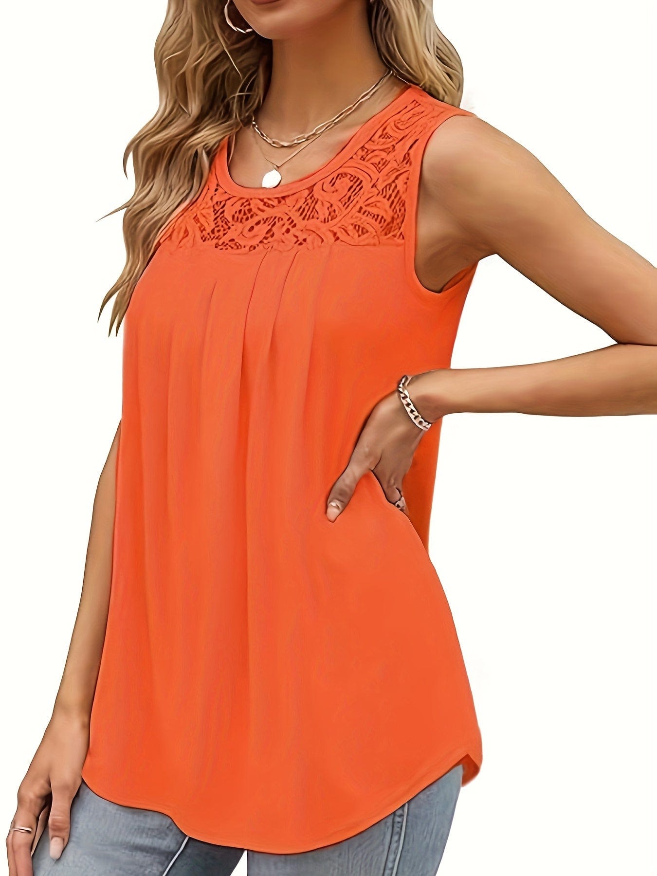 Casual Pleated Lace Stitching Sleeveless Tank Top