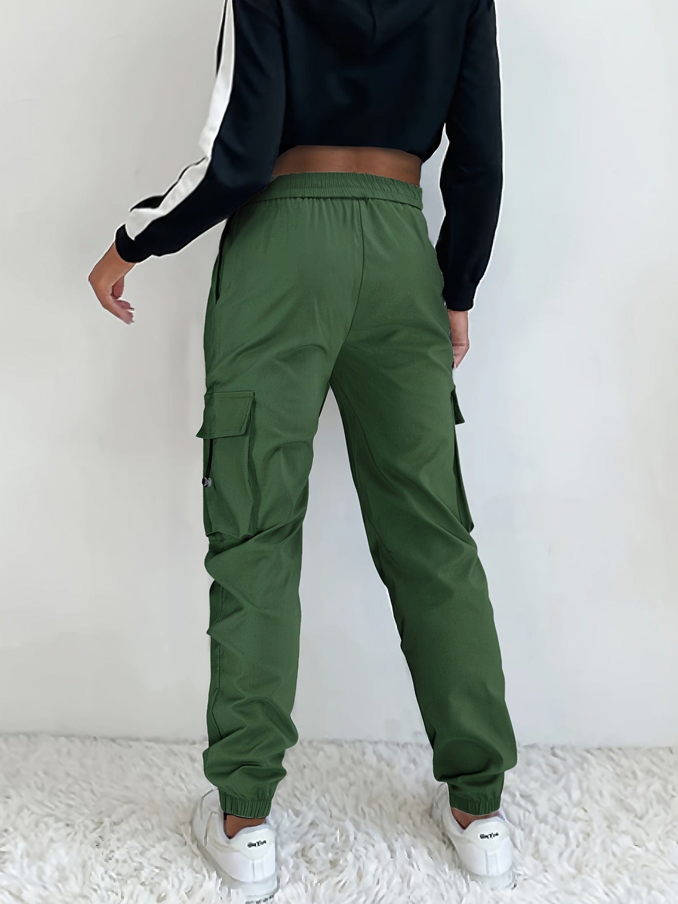 Casual Solid Drawstring Cargo Athleisure Sports Pants
