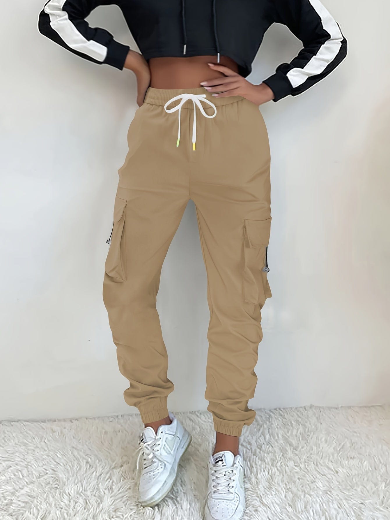 Casual Solid Drawstring Cargo Athleisure Sports Pants
