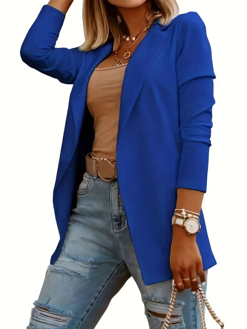 Casual Solid Lapel Blazer for Women: Stylish Open Front Long Sleeve Work Office Outerwear