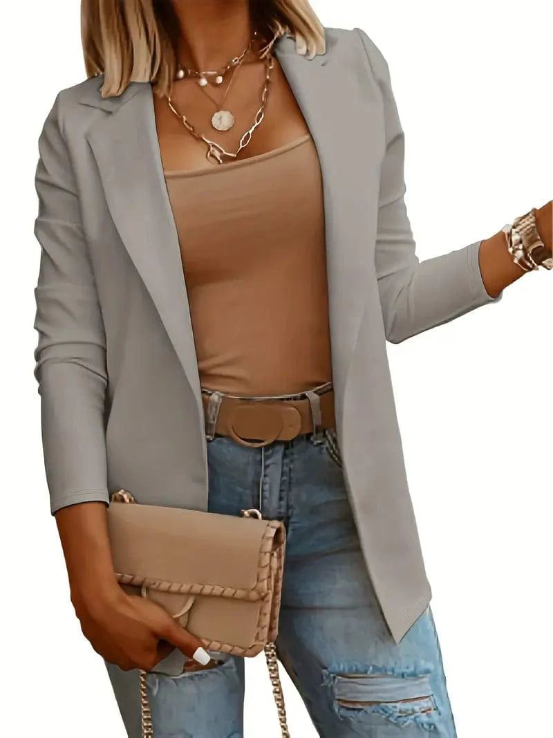 Casual Solid Lapel Blazer for Women: Stylish Open Front Long Sleeve Work Office Outerwear