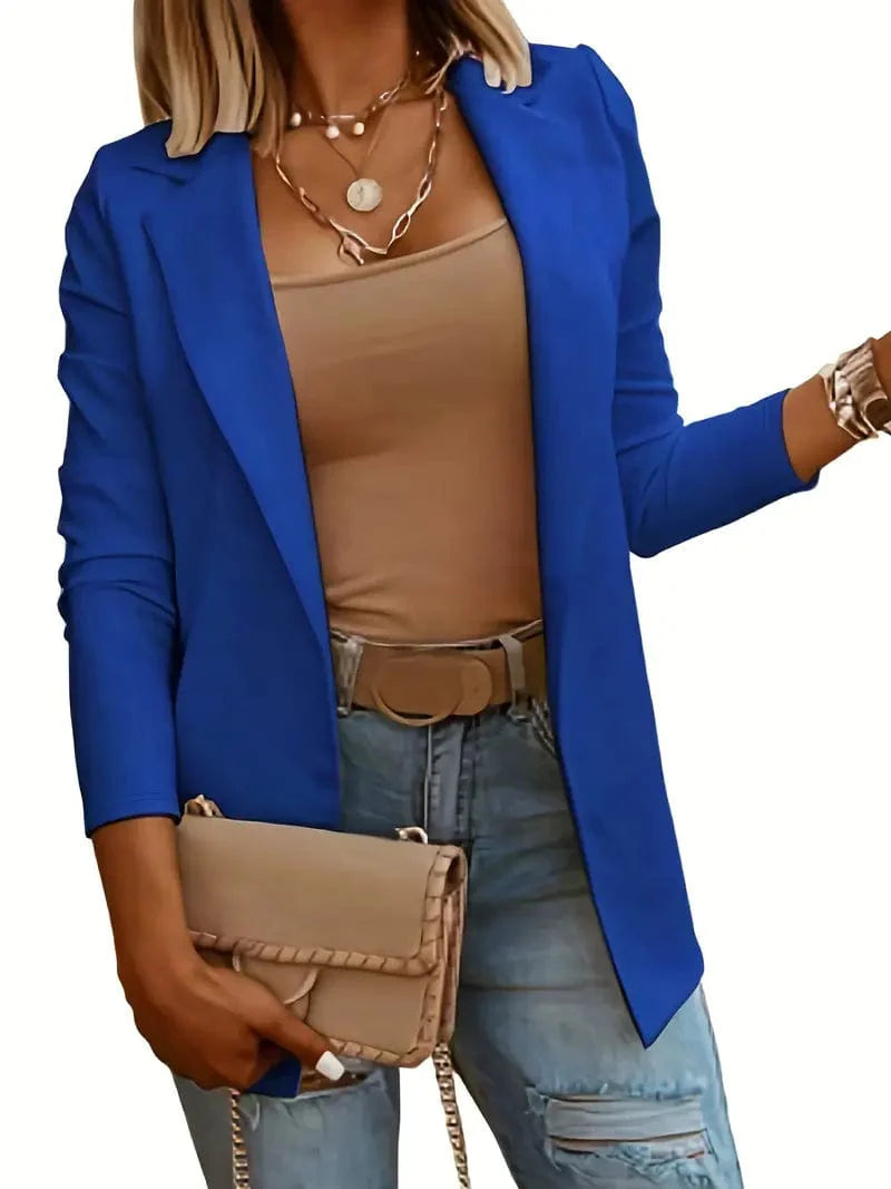 Casual Solid Lapel Blazer for Women: Stylish Open Front Long Sleeve Work Office Outerwear