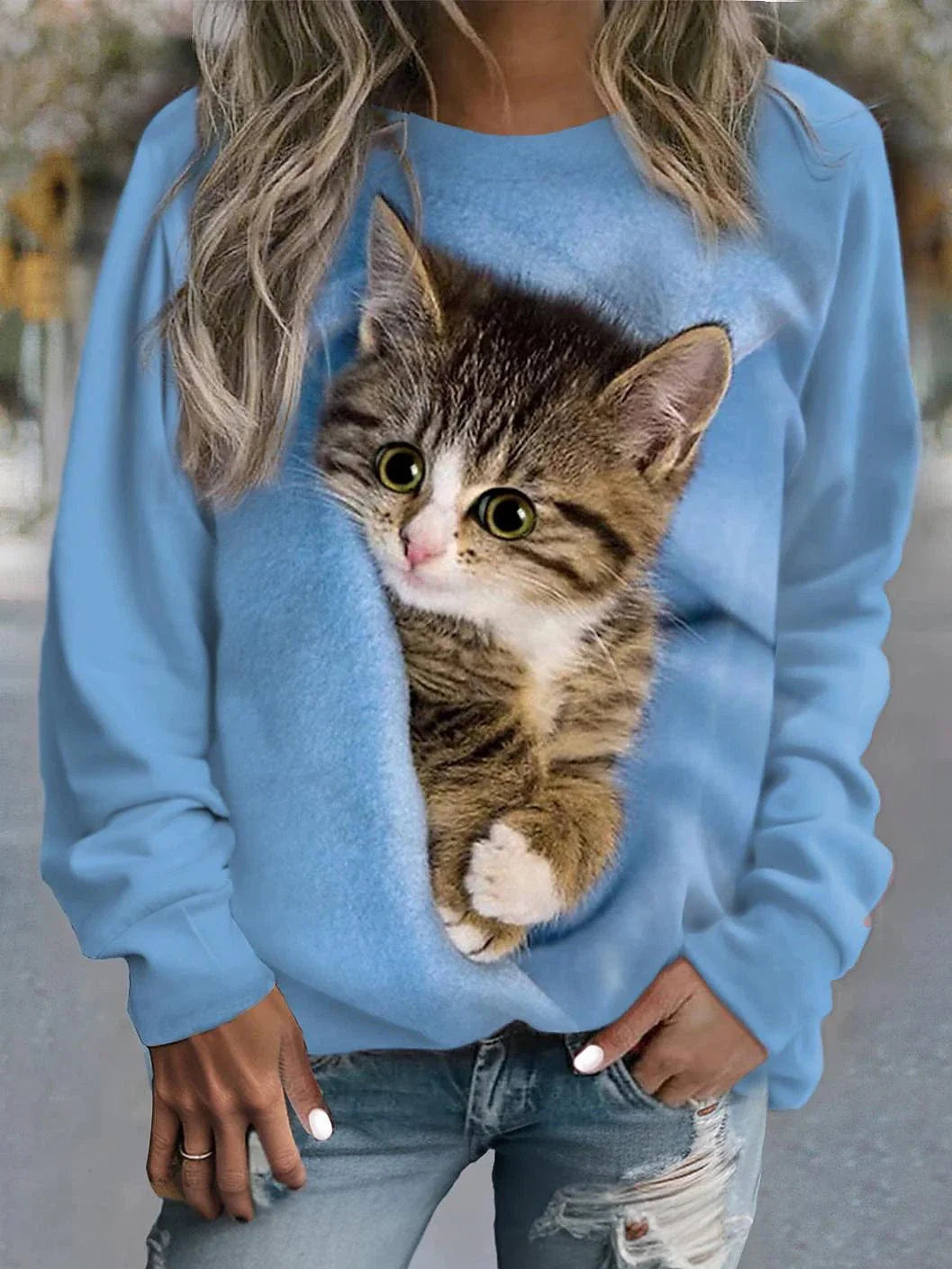 Casual Street Style Women's Cat Print Sweatshirt Pullover