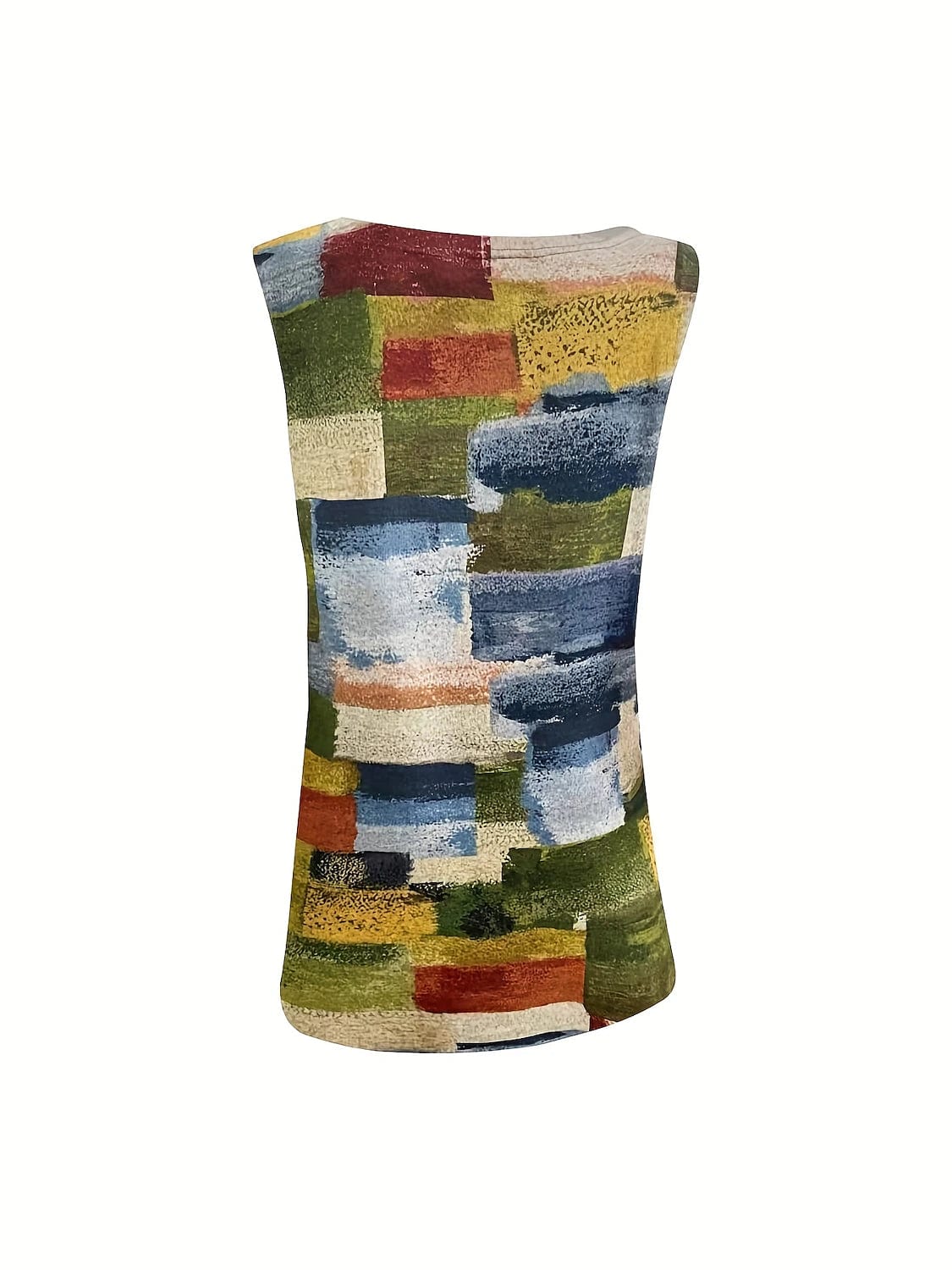 Stylish Geometric Print Women's Tank Top with Button Sleeveless Design