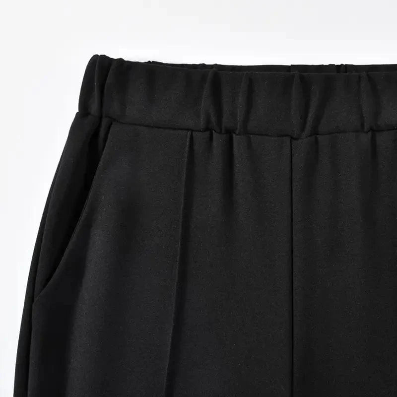 Straight Leg High Waist Trousers with Draped Pockets