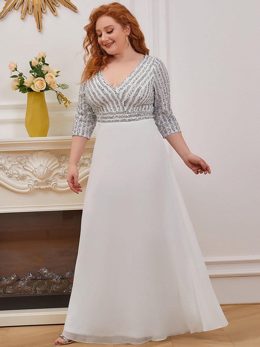 Dazzling Sequin A-Line Plus Size Evening Gown with Long Sleeves