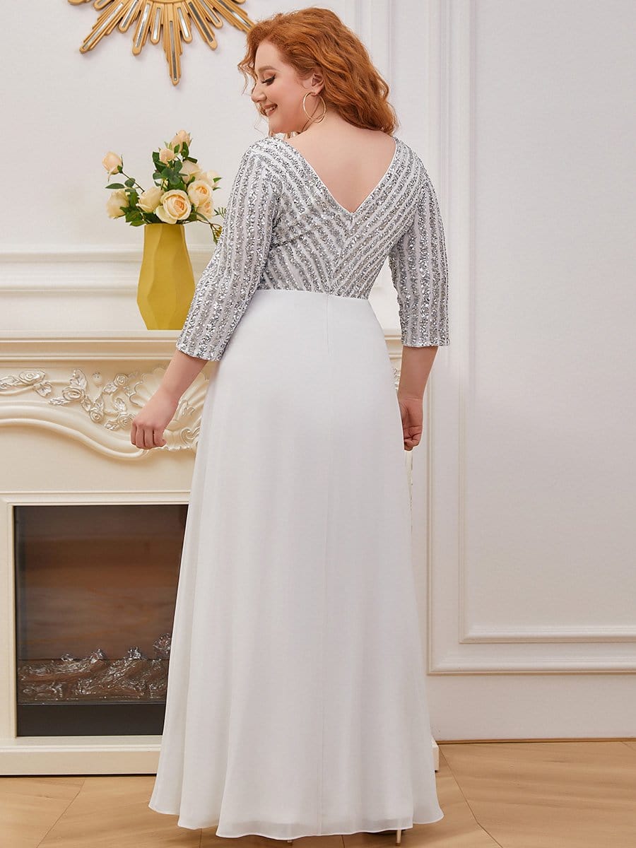 Dazzling Sequin A-Line Plus Size Evening Gown with Long Sleeves