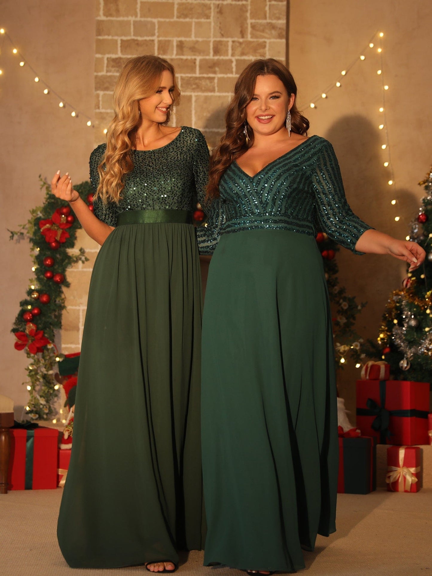 Dazzling Sequin A-Line Plus Size Evening Gown with Long Sleeves