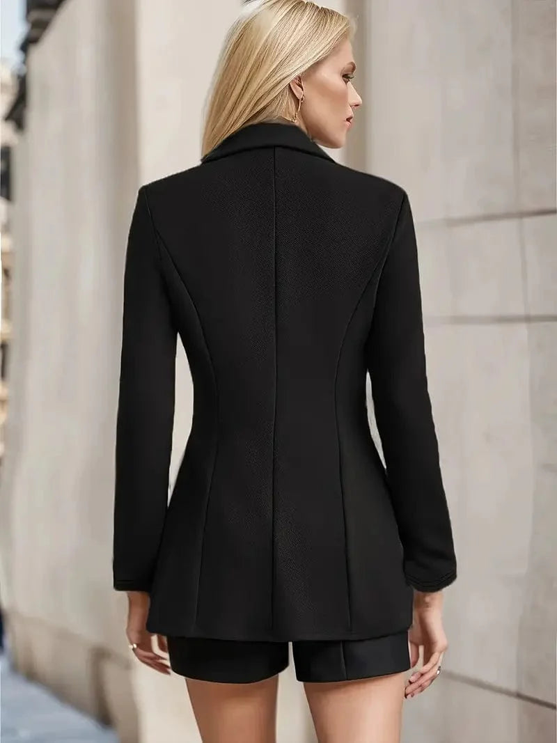 Chic Single-Button Blazer with Long Sleeves - Stylish Lapel Blazer for Professional Attire, Women's Workwear