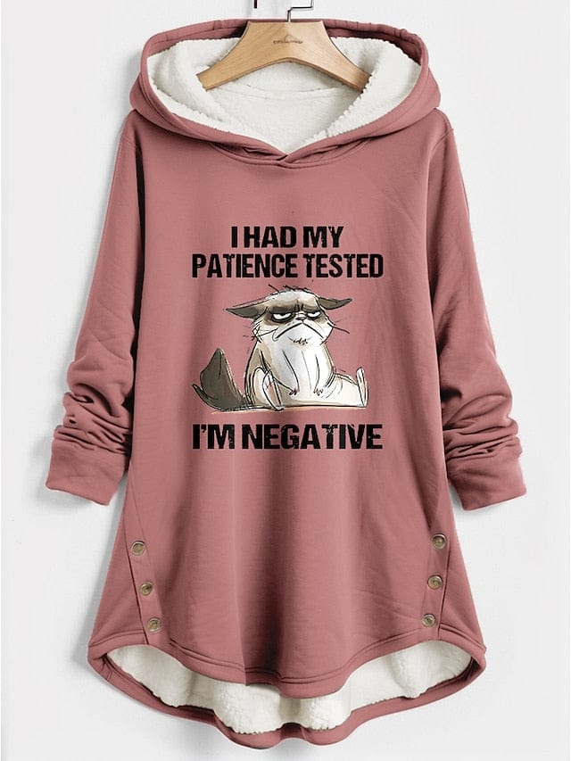 Cozy Cat Letter Print Sherpa Fleece Lined Women's Hoodie Sweatshirt